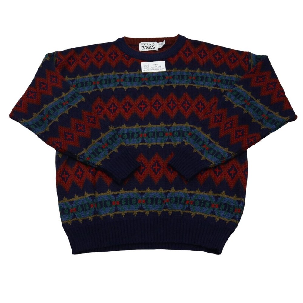 Trend Basics Sweaters Mens L Multicolor Geometric Long Sleeve Crew Neck Pullover